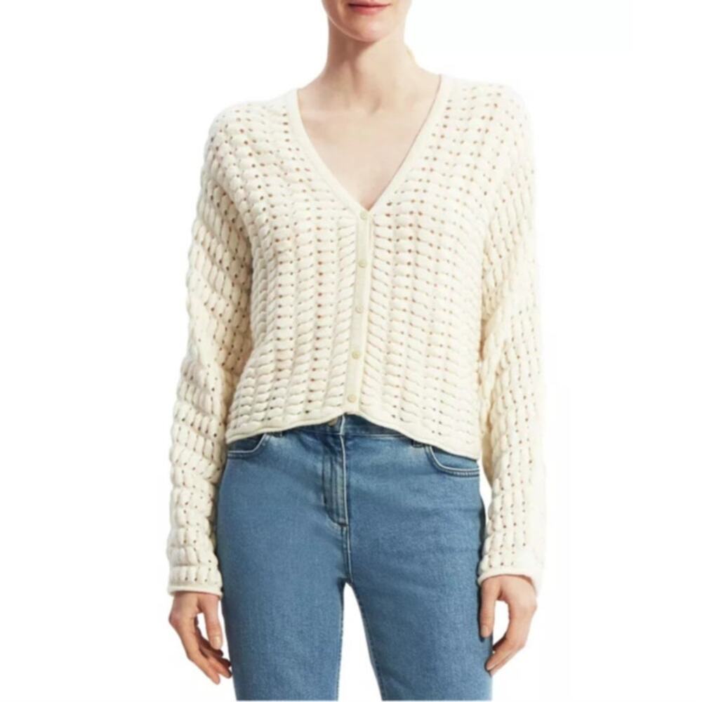 Theory Textured Hanelee Cardigan Sweater Long Sleeve Cream Size Large NWT